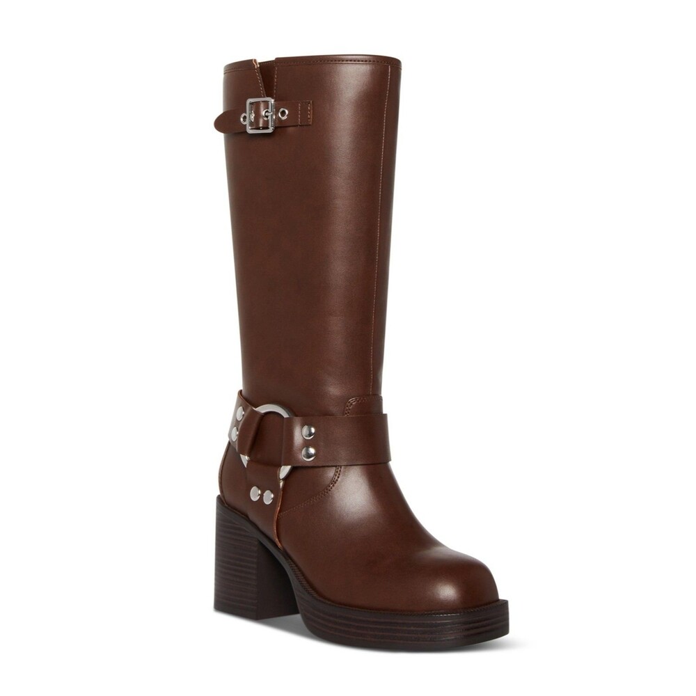 Madden Girl Womens 10 M Brown Touring Harness Strap Studded Boots NIB KN6